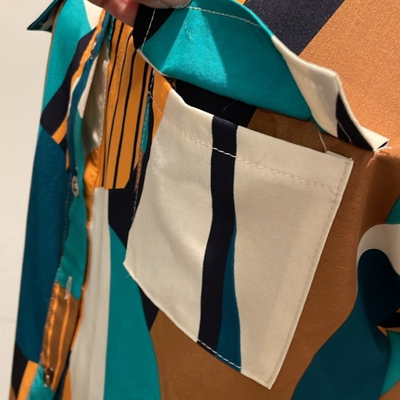 SHIEIN Shirt Dress Women Size M Button Front Multicolor Geo Print Short Sleeves - Picture 9 of 14